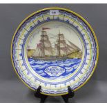 Poole Pottery 'General Wolfe' charger, circa 1935, ship drawn by Arthur Bradbury, painted by Ruth