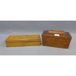 Floral art nouveau glove box, 32 x 8cm, together with a mahogany tea caddy with shell marquetry,