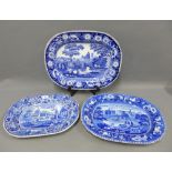 19th century Staffordshire blue and white transfer printed ashets to include Compton Verney and
