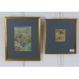 Indian hunting scene gouache, and another, both framed under glass, larger 14 x 23cm (2)
