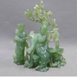Carved jade figure group, 19cm