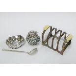 Victorian silver salt, Viner's Sheffield silver toast rack with faux ivory mounts, Swedish silver