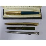 Parker 51 fountain pen, Parker rolled gold fountain pen, Wahl Eversharp Sterling silver propelling