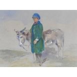 Watercolour of a boy with his donkey, apparently unsigned, framed under glass, 32 x 23cm