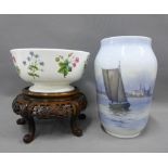 Large Royal Copenhagen vase, No.2122 / 1217, 26cm, and a Mintons bone china bowl on a Chinese