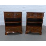 Pair of modern bow-fronted bedside cabinets, two short drawers over a pull out slide, above