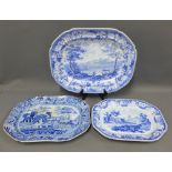 19th century Staffordshire blue and white transfer printed ashets to include Antique Scenery North