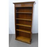 Reproduction open bookcase, with adjustable shelves and harebell garland marquetry, 183 x 92 x 35cm