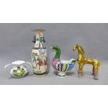 Mixed lot to include a Wemyss thistle bowl, Chinese vase, art pottery duck and stoneware horse, (a/