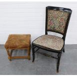 Aesthetic style ebonised bedroom chair with floral upholstered seat, 45 x 80cm, together with a