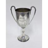 Victorian silver Angling trophy cup, bright cut pattern of ferns and other foliage, inscribed with