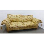 Parker & Farr three seater sofa, modern, upholstered in gold fabric with a striped base and floral