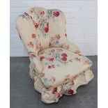 Late 19th / early 20th century chair, with loose floral covers, on mahogany turned legs and brass