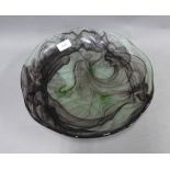 Davidsons cloud glass bowl, on three small feet, 32cm diameter