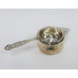 George VI silver tea strainer, two parts, Birmingham 1950 (2)