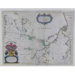 Lauderdale, Johannes Blaeu, coloured map, framed under glass, by Timothy Pont, 50 x 40cm