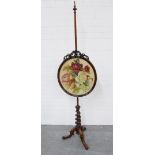19th century rosewood polescreen, on a barley twist pedestal base, with a floral embroidered