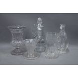 19th century and later glass wares to include a claret decanter and stopper and vases, etc (5)
