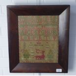 Early Victorian needlework sampler, worked by Ann Walker Newbattle, 11t June 1838, under glass