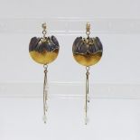 Pair of 9ct gold, silver and baroque pearl earrings by Kathleen Thomson (2)