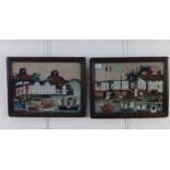 A pair of Chinese reverse paintings on glass in stylised frames, 46 x 36cm (2)