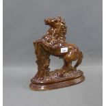 Brown lustre glazed rearing horse figure