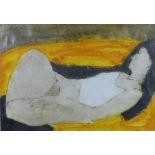 John Emanuel, (b.1930) 'Reclining Figure in White on Yellow'. mixed media, signed and dated 1988,