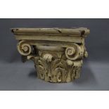 Carved wooden Corinthian capital, painted, 31 x 21cm