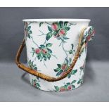 Staffordshire pail with transfer printed apples pattern, raffia swing handle, 25cm