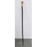 Walking cane / staff with horn handle, 123cm