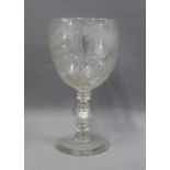 Victorian fern etched goblet glass, inscribed 'To Little Lizzie' 19cm