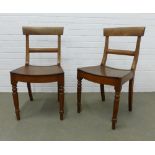 Pair of mahogany blade back chairs with solid curved sets and turned front legs. 85 x 45 x 36 (2)