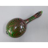 Nailsea style novelty glass animal in green with red swirls, 25cm