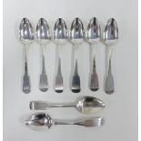 Scottish provincial silver set of six fiddle pattern teaspoons, Joseph Pozzi & Robert Stewart,