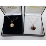 9ct gold Cameo necklace and a 9ct gold coloured hardstone swivel fob pendant on a 9ct gold chain (2)
