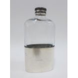 Late 19th / early 20th century silver plated and clear glass hip flask, James Dixon & Sons 18cm