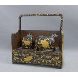 Japanese lacquer and gilded writing set of rectangular form, with floral pierced sides and two