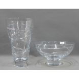 Jasper Conran Stuart Crystal Aura pattern vase and bowl with a plain circular footrim, 37 x 24cm (2)