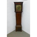 Georgian longcase clock, flat top over a brass dial inscribed Richard Biggs of Romsey. 197 x 48 x