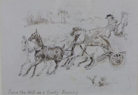 John Leech (1817 - 1864) two ink drawings inscribed 'Racing the Mail' and 'Down the hill on a frosty - Image 3 of 4