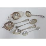 Silver strainer, Birmingham 1931, Epns strainer, silver teaspoon Glasgow 1844, silver souvenir