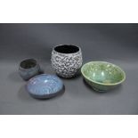 Four various studio pottery bowls, 16cm (4)