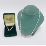 Pair of cultured pearl and yellow metal drop earrings, retailed by Joseph Bonnar of Edinburgh