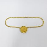 1974 gold Krugerand coin, pendant mounted in 14ct gold with a 14ct gold flattened
