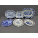 Collection of Staffordshire blue and white transfer printed pottery patterns to include Parma,