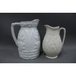 Two Victorian leaf moulded jugs, 20cm (2)