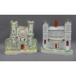 Staffordshire flatback watch group and another of a house, (2) 24 x 22cm