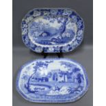 19th century Rogers blue and white transfer printed platter / ashet, 49cm and another with Hares