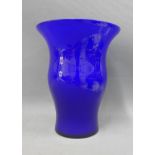 Contemporary blue glass vase with pale blue cased inner, 25cm