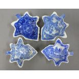 Four English 18th /19th century pearlware pickle dishes, 13 x 15cm, (some a/f) (4)